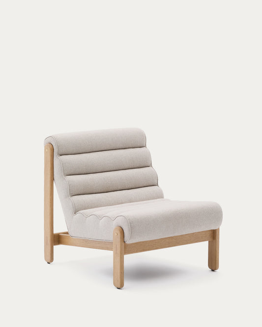 Magira beige armchair in solid oak wood with natural finish