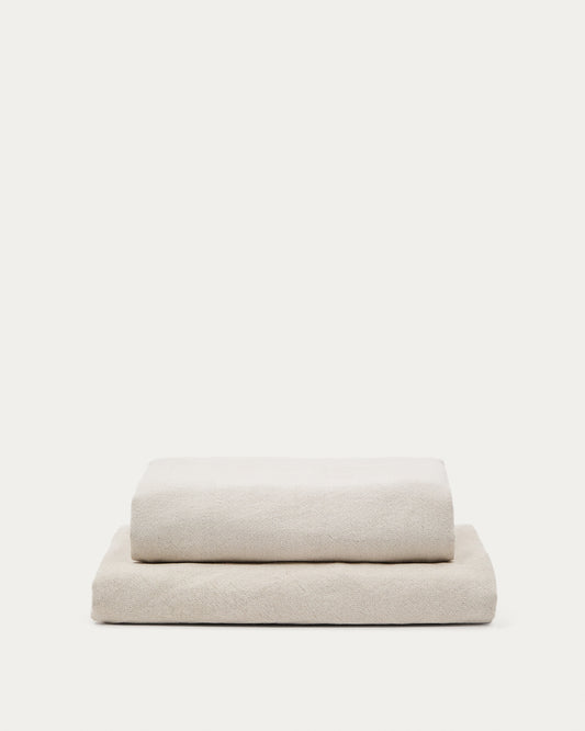 Zenira beige cotton and linen footrest cover 90 x 90cm