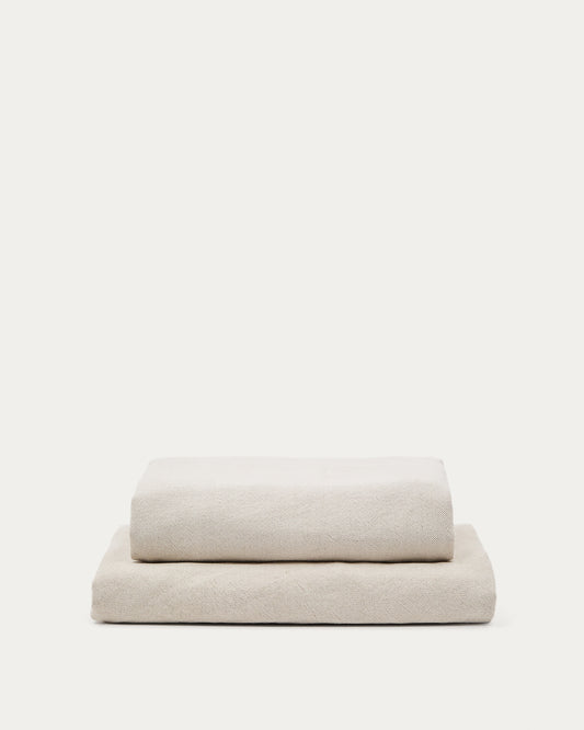 Zenira beige cotton and linen footrest cover 90 x 90cm