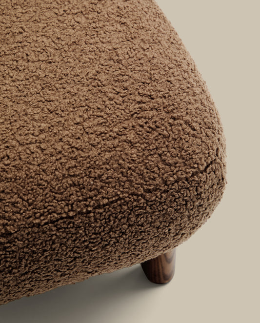 Nema taupe bouclé footstool with solid ash wood legs walnut finish 65x55.4cm FSC 100%