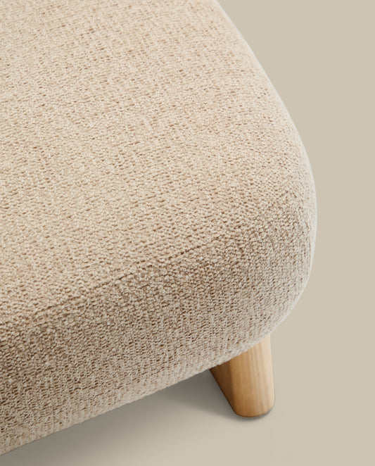 Nema beige chenille footstool with solid ash wood legs natural finish 65x55.4 cm FSC 100%
