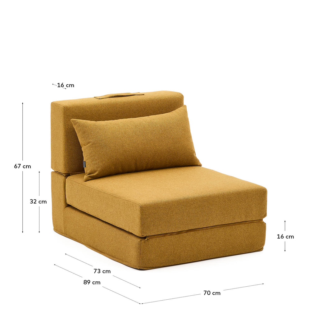 Arty mustard -coloured, convertible pouffe/bed 70 x 89 (200) cm