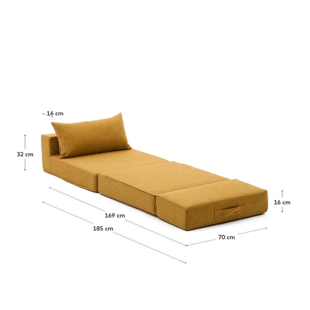 Arty mustard -coloured, convertible pouffe/bed 70 x 89 (200) cm