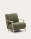 Meghan armchair in green chenille and with solid beech wood in a natural finish FSC Mix Credit