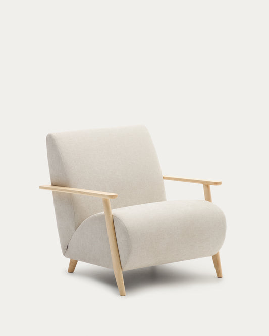 Meghan armchair in pearl chenille and with solid beech wood in a natural finish FSC Mix Credit