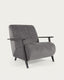 Meghan armchair in grey chenille and wood with wenge finish