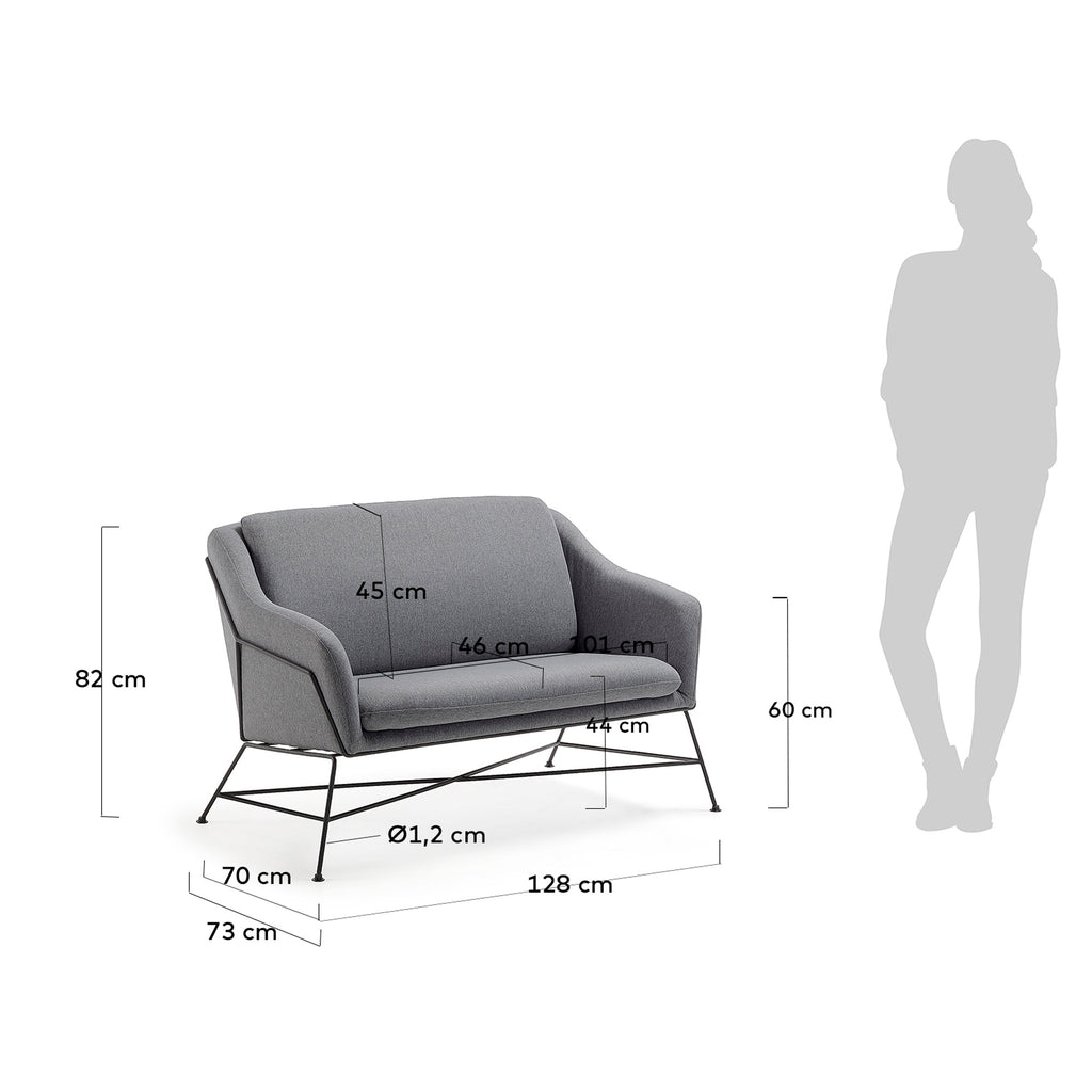 Brida 2 seater sofa in dark grey, 128 cm