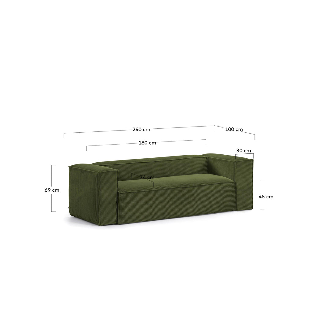 Blok 3-seater sofa in green thick corduroy 240cm FSC Mix Credit