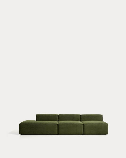 Blok 3-seater sofa with left terminal in green thick corduroy 325cm FSC Mix Credit