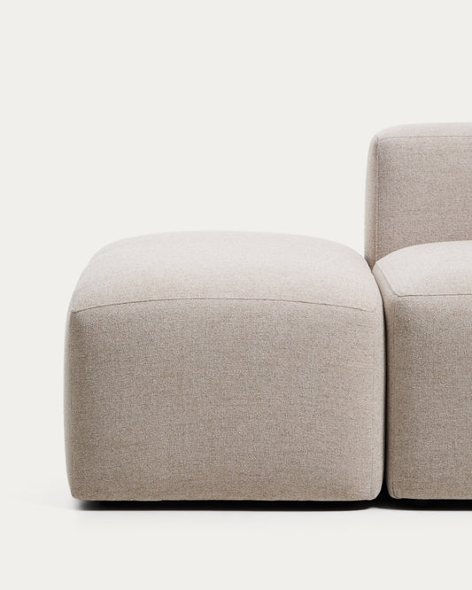 Blok 3-seater sofa with right armrest and end pouffe in beige chenille 270cm FSC Mix Credit
