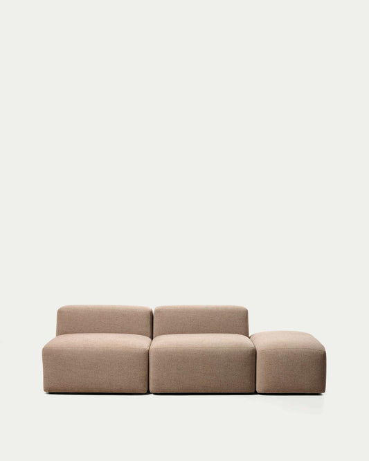Blok 3-seater sofa with end pouffe in brown chenille 240cm FSC Mix Credit