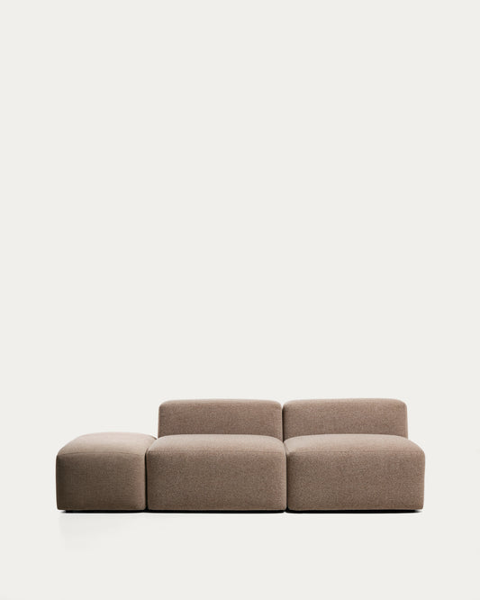 Blok 3-seater sofa with end pouffe in brown chenille 240cm FSC Mix Credit