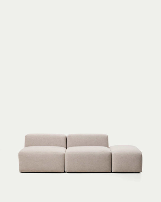 Blok 3-seater sofa with end pouffe in beige chenille 240cm FSC Mix Credit