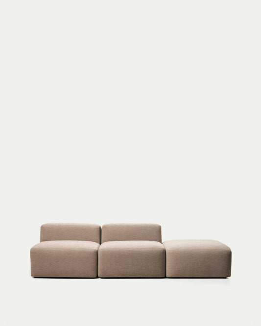 Blok 3-seater sofa with end pouffe in brown chenille 270cm FSC Mix Credit