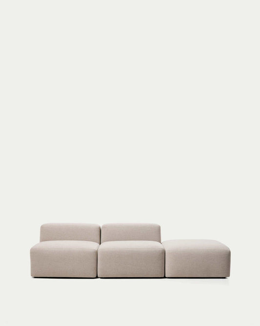 Blok 3-seater sofa with end pouffe in beige chenille 270cm FSC Mix Credit