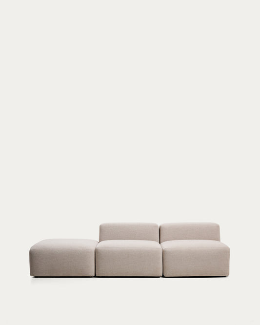 Blok 3-seater sofa with end pouffe in beige chenille 270cm FSC Mix Credit