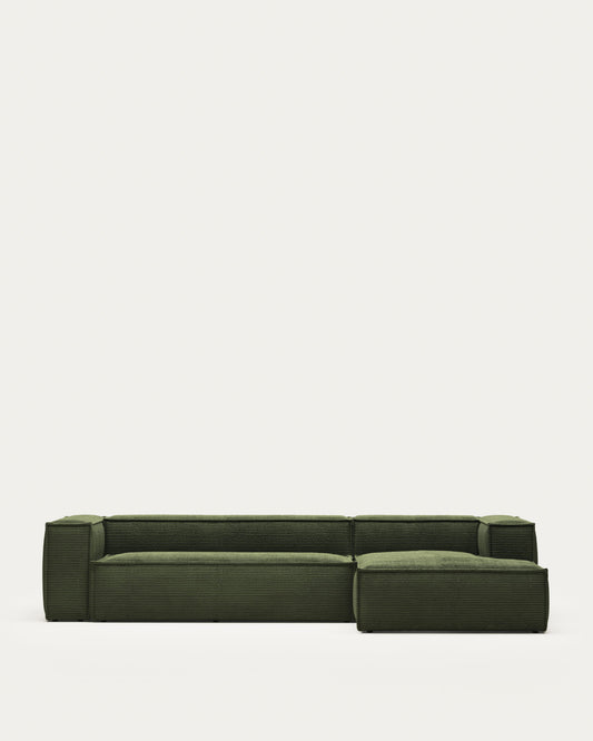 Blok 4-seater right chaise longue sofa in green thick corduroy 330cm FSC Mix Credit