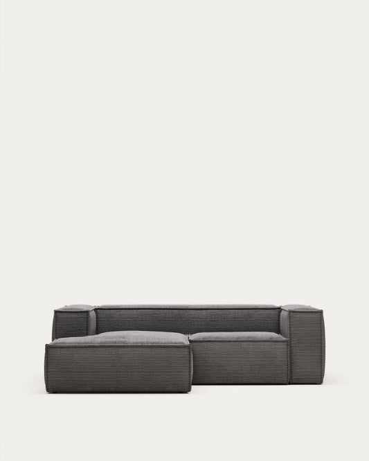 Blok 2-seater left chaise longue sofa in grey thick corduroy 240cm FSC Mix Credit