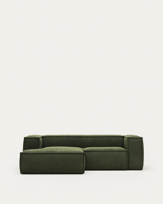 Blok 2-seater left chaise longue sofa in green thick corduroy 240cm FSC Mix Credit