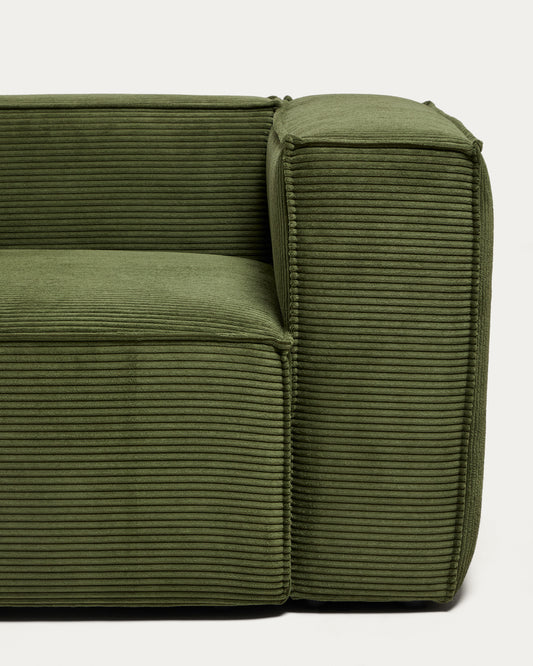 Blok 5-seater corner sofa with left terminal in green thick corduroy 255 x 320cm FSC Mix Credit