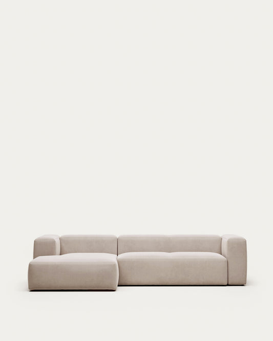 Blok 3-seater beige chenille left chaise longue sofa 300cm FSC Mix Credit