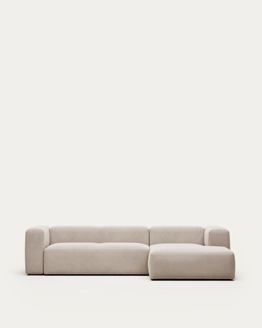 Blok 3-seater beige chenille right chaise longue sofa 300cm FSC Mix Credit
