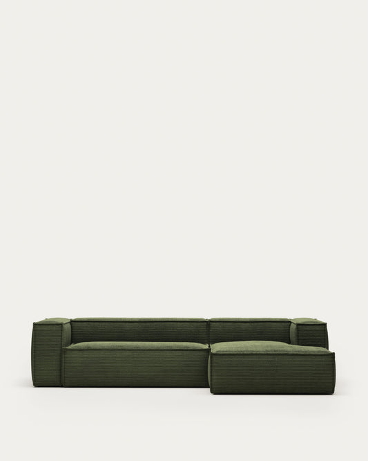 Blok 3-seater right chaise longue sofa in green thick corduroy 300cm FSC Mix Credit