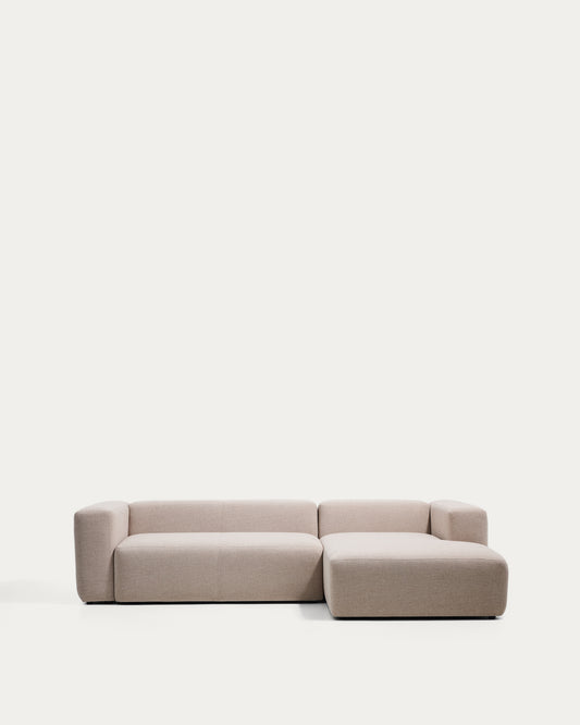 Blok 3-seater sofa with right chaise longue in beige chenille 300cm FSC Mix Credit