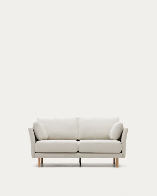 Gilma 2 seater sofa in chenille pearl with natural wood finish legs, 170 cm