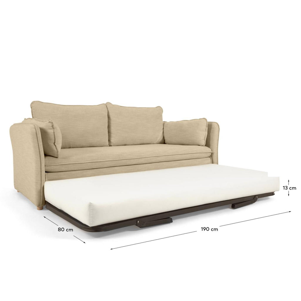 Tanit sofa bed in beige with natural finish solid beech wood legs, 210 cm FSC Mix Credit