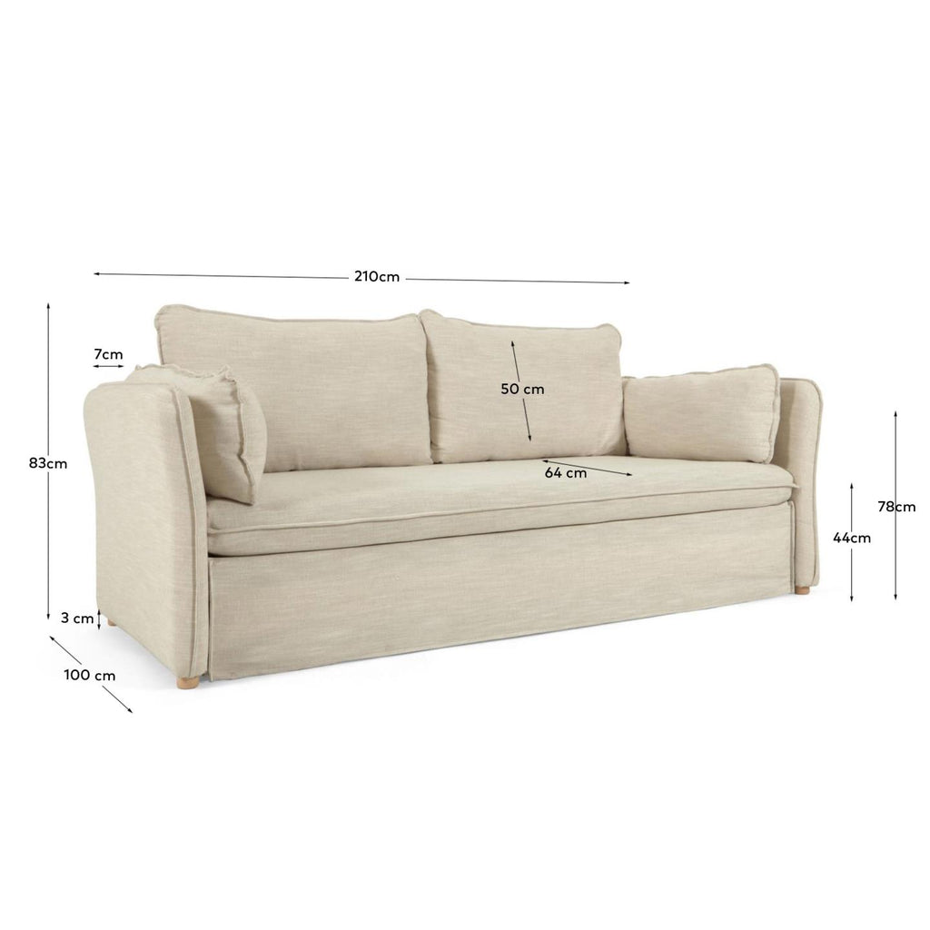Tanit sofa bed in white with natural finish solid beech wood legs, 210 cm FSC Mix Credit