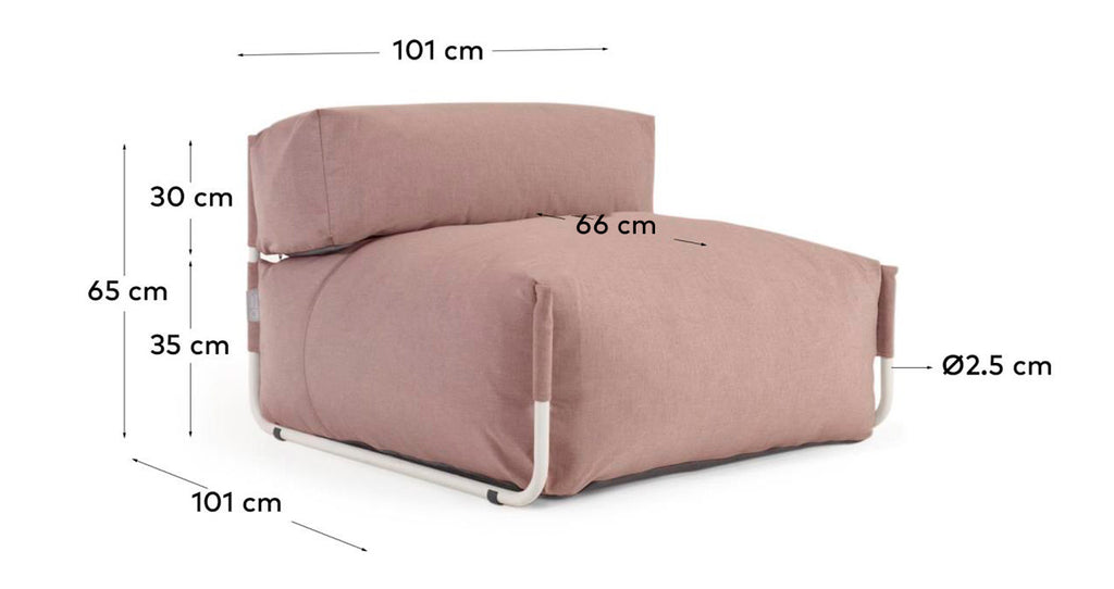 Square modular 100% outdoor sofa pouffe w/ backrest, terracotta, white aluminium 101x101cm