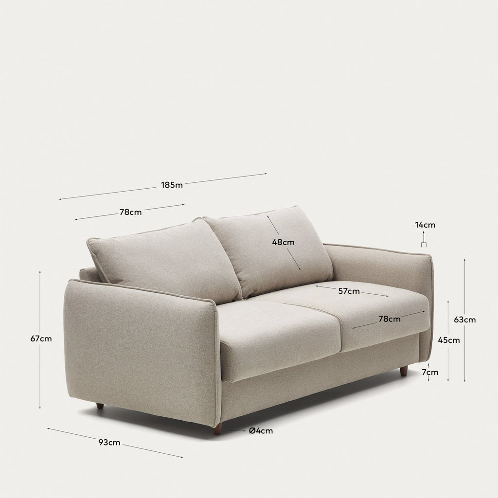 Carlota beige 2-seater sofa bed with solid beech wood legs 185cm FSC Mix Credit