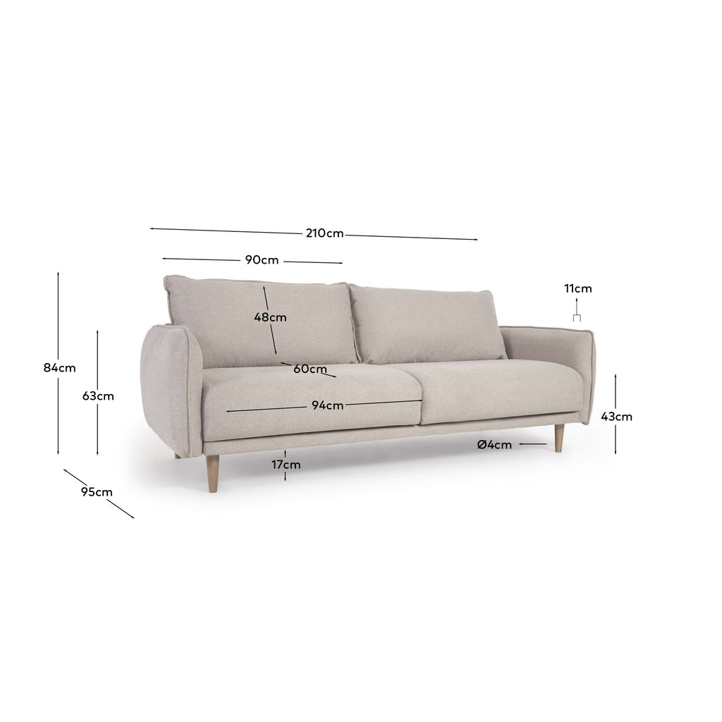 3 seater Carlota sofa in beige, 213 cm FSC Mix Credit