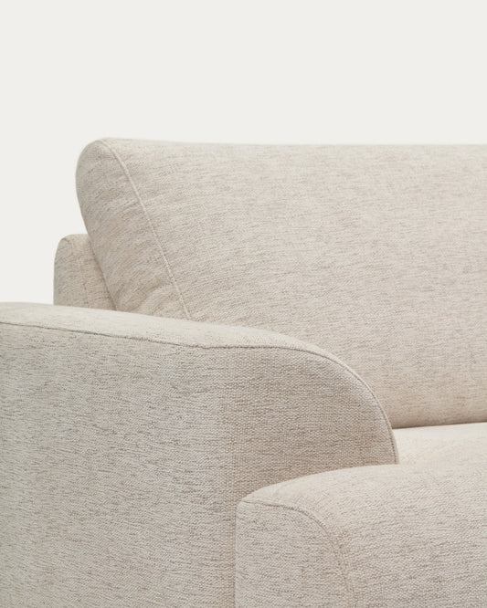 Karin beige 3-seater sofa with solid beech wood legs in walnut-tone finish 231 cm