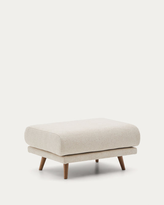 Karin footrest in beige chenille with solid beech wood legs 90 x 70cm