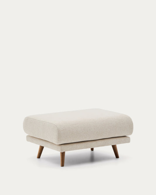 Karin footrest in beige chenille with solid beech wood legs in walnut-tone finish 90 x 70 cm