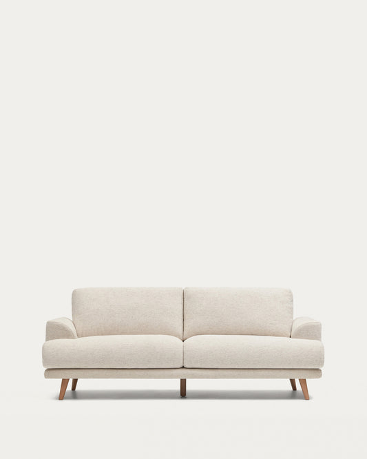 Karin 2-seater sofa in beige chenille with solid beech wood legs 210cm