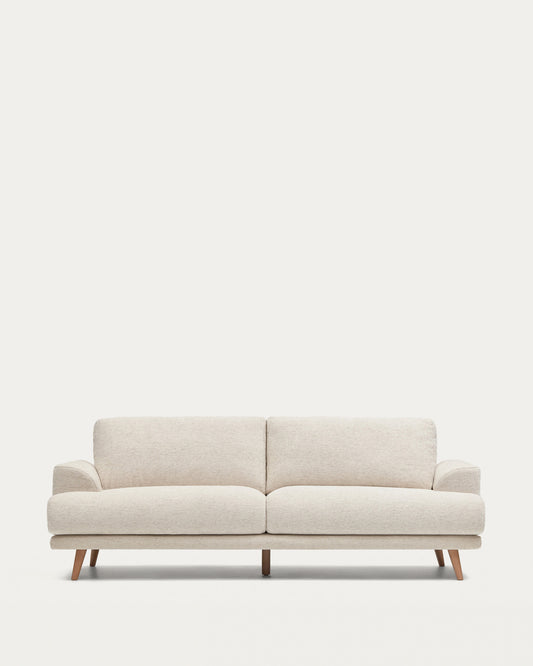 Karin beige 3-seater sofa with solid beech wood legs 231cm