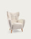 Patio armchair in white bouclé with solid, beech wood legs FSC Mix Credit