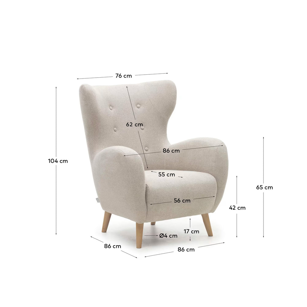 Patio beige armchair with solid beech wood legs FSC Mix Credit