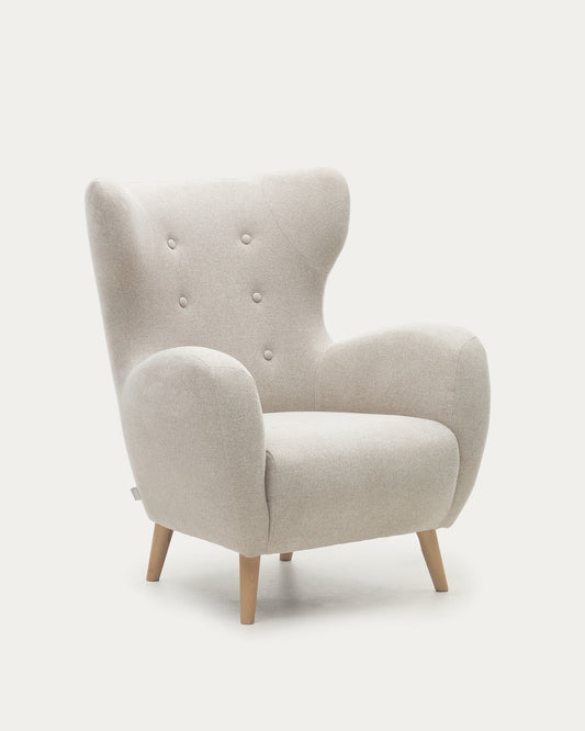 Patio beige armchair with solid beech wood legs FSC Mix Credit