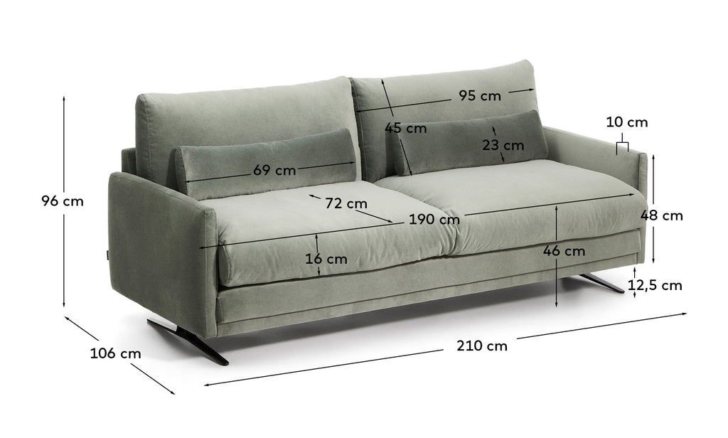 Veliro green velvet 2-seater sofa with steel legs in black finish 210cm FSC Mix Credit