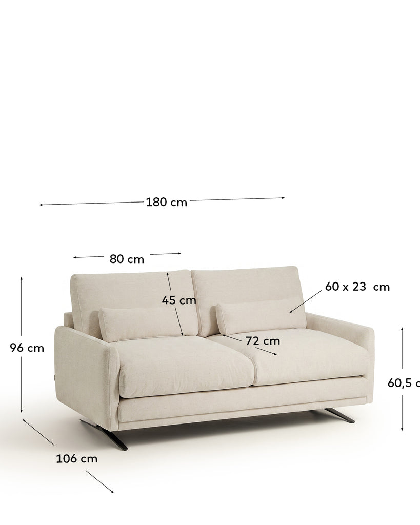 Veliro beige chenille 2-seater sofa with black steel legs 180cm FSC Mix Credit
