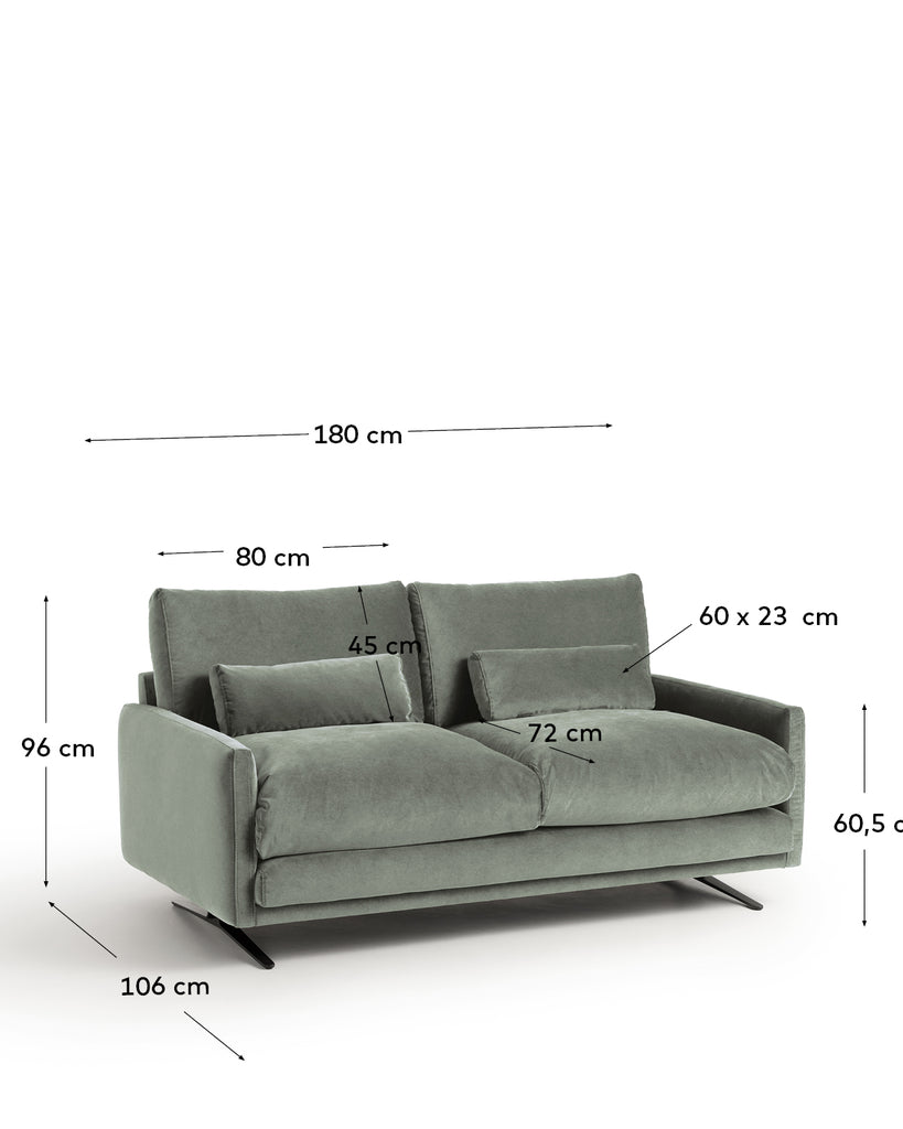 Veliro green velvet 2-seater sofa with steel legs in black finish 180cm FSC Mix Credit