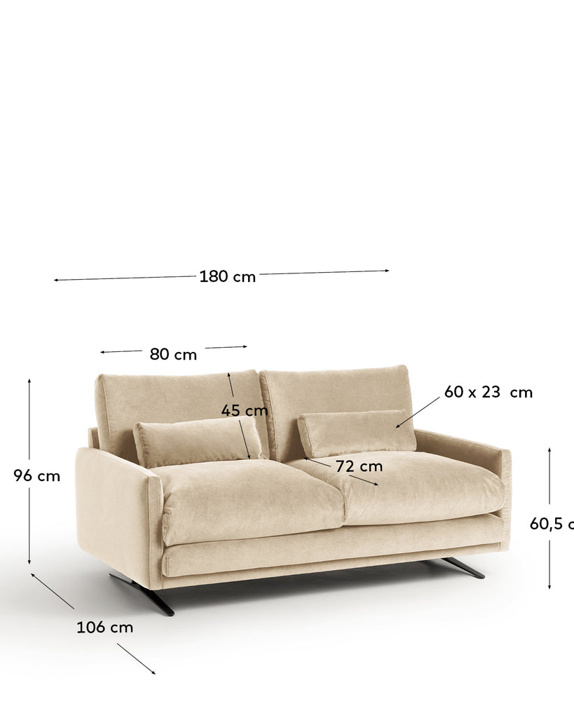 Veliro pearl velvet 2-seater sofa with steel legs in black finish 180cm FSC Mix Credit