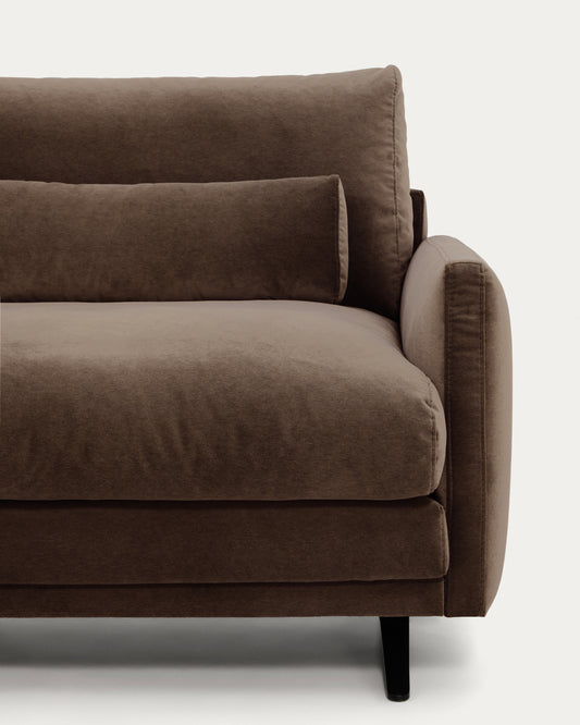 Veliro chocolate brown velvet 4-seater sofa with black steel legs 240cm FSC Mix Credit