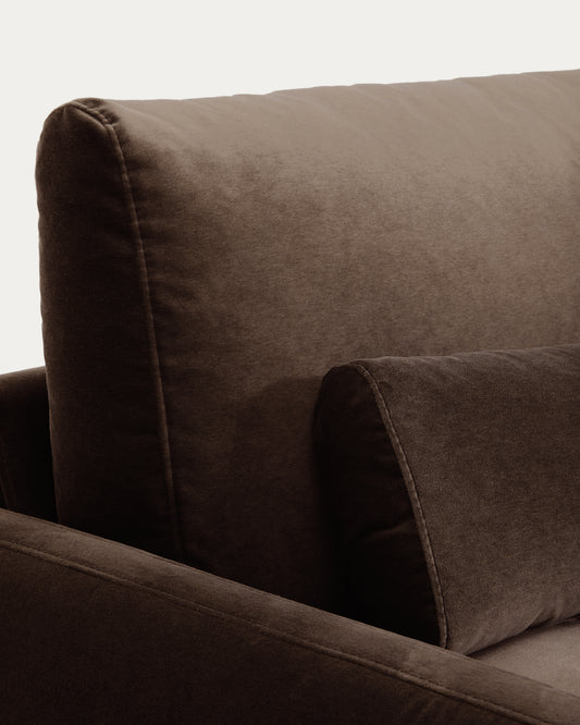 Veliro chocolate brown velvet 4-seater sofa with black steel legs 240cm FSC Mix Credit