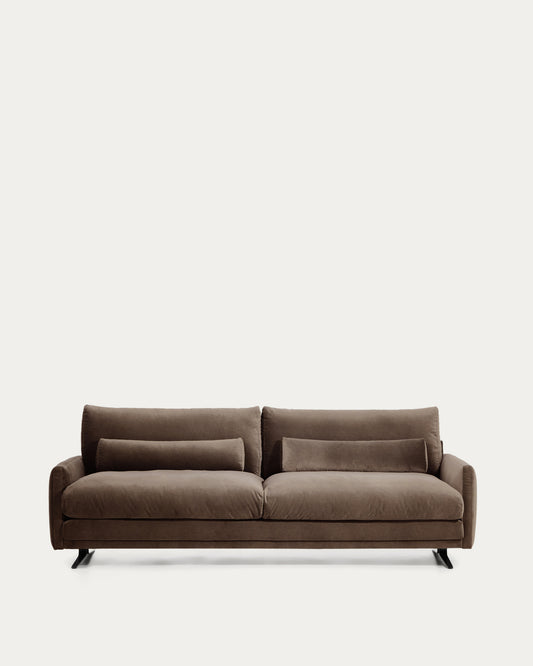 Veliro chocolate brown velvet 4-seater sofa with black steel legs 240cm FSC Mix Credit