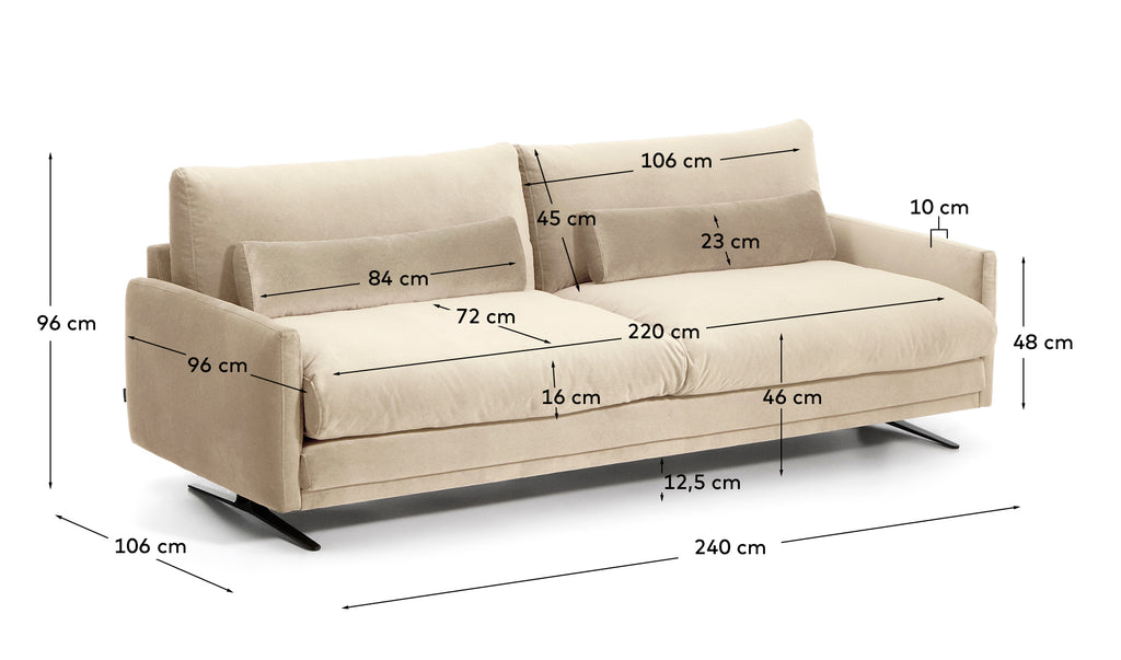 Veliro pearl velvet 4-seater sofa with black steel legs 240cm FSC Mix Credit